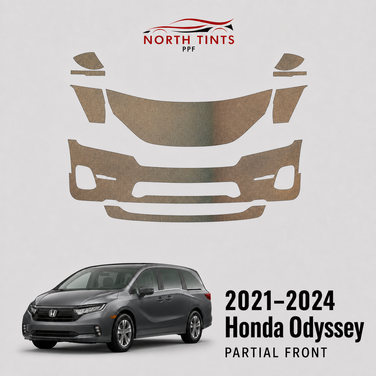 2021–2024 Honda Odyssey Partial Front PPF Kit 2021–2024 Honda Odyssey vehicle-specific partial front precut paint protection film kit