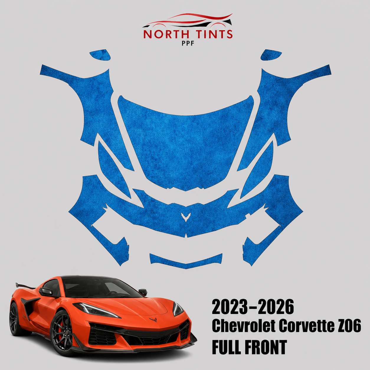 2023-2026-chevrolet-corvette-z06-full-front-precutppf-verified-blue-v1 Chevrolet Corvette Z06 Precut PPF Full Front 2023–2026 DIY Paint Protection Film - Image 1